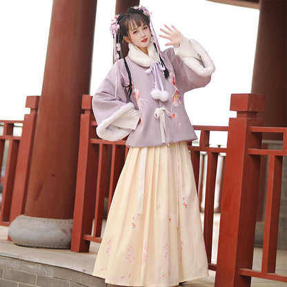 Ming Dynasty Clothing Huayu 花语 Women's Chinese Traditional Thicken Velvet Hanfu Autumn Winter