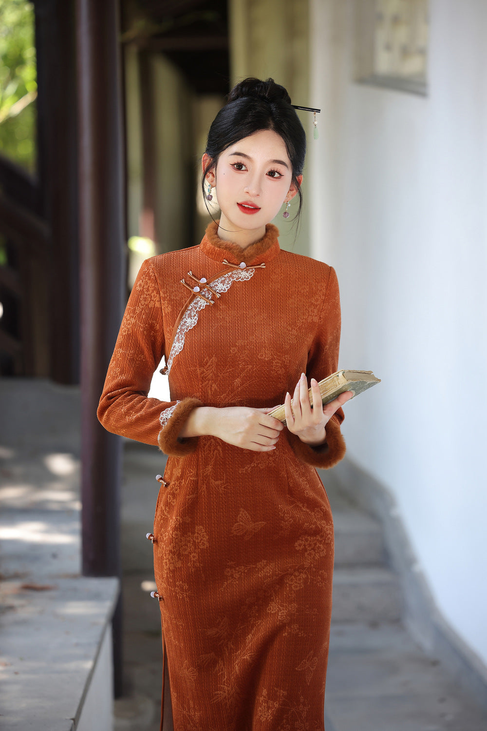 Women's Qipao Zhuniao 竹鸟 Asian Thicken Dress Chinese Modern Hanfu Clothing Velvet Cheongsam Winter
