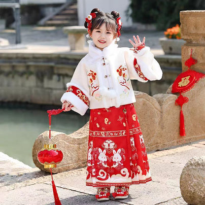Children's Traditional Clothing Yutu 玉兔 Chinese Lunar New Year Velvet Hanfu Suit