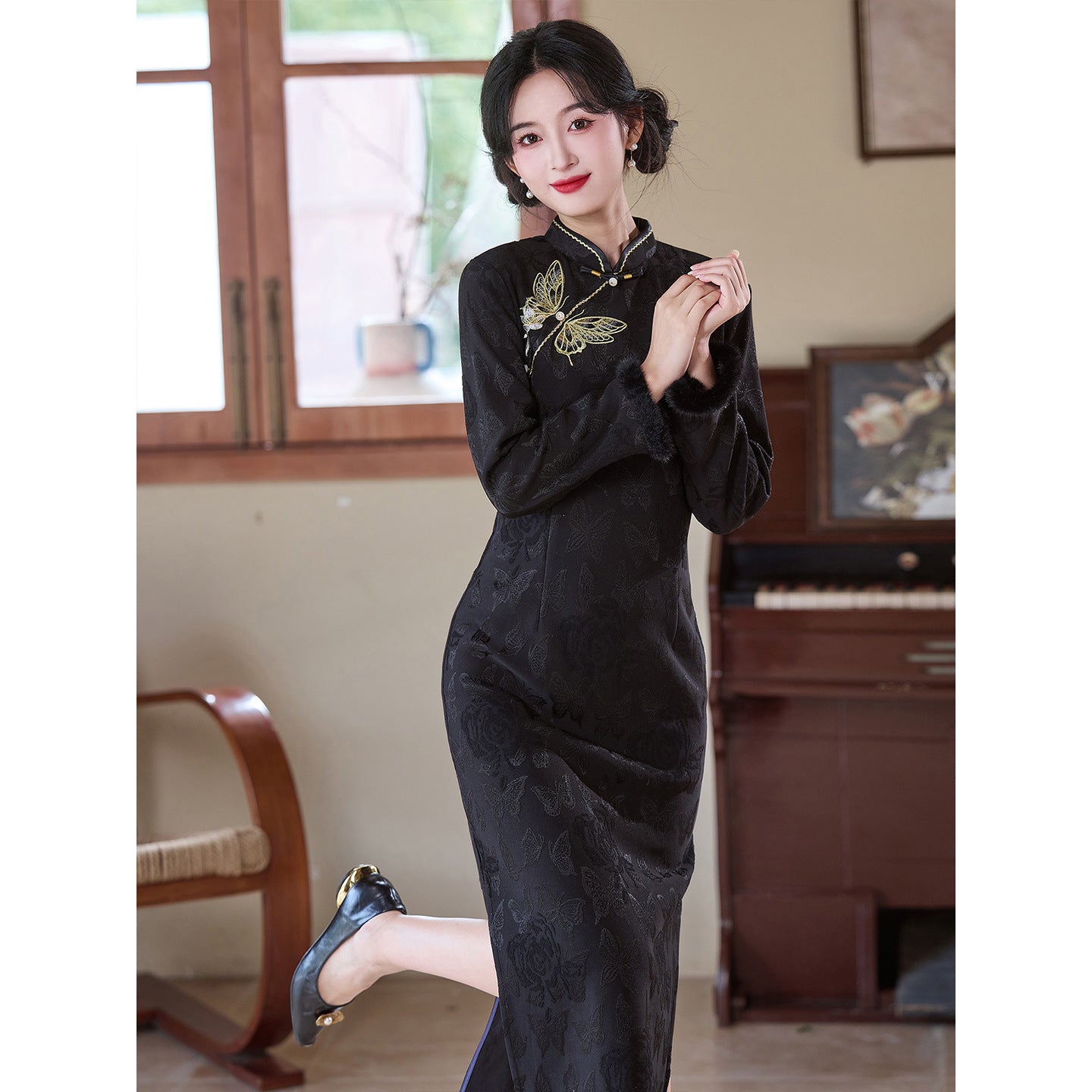 Women's Qipao Jindiexiu 金蝶绣 Asian Dress Chinese Thicken Modern Hanfu Clothing Velvet Cheongsam