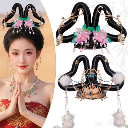 Traditional Chinese Hairstyle Wig Feitian 飞天Hanfu Historical Royal Hairpieces