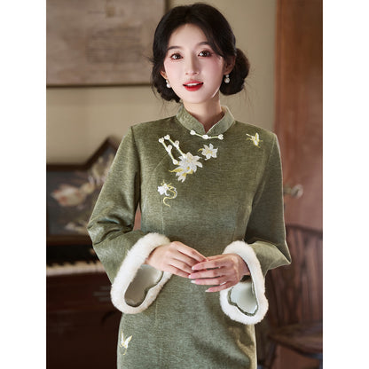 Women's Qipao Songxiang 松香 Asian Dress Chinese Thicken Modern Hanfu Clothing Velvet Cheongsam