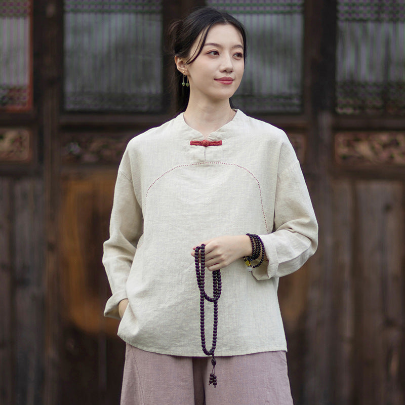 Linen Shirt Guanji "观己" Han Element Clothing Women's Modern Hanfu Spring Autumn