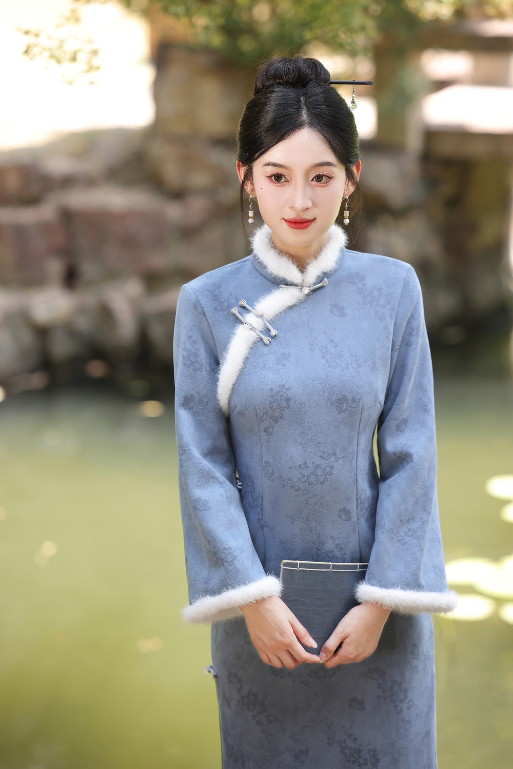 Women's Qipao Dongnuan 冬暖 Asian Thicken Dress Chinese Modern Hanfu Clothing Velvet Cheongsam Winter