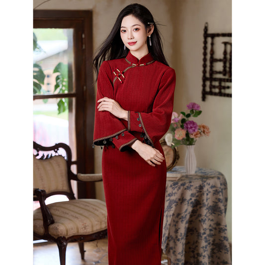 Women's Qipao Shiyu 诗语 Asian Thicken Dress Chinese Modern Hanfu Clothing Cheongsam Winter