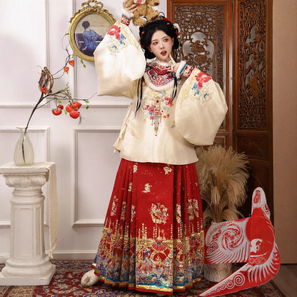 Ming Dynasty Mamian Clothing Ruyi 如意 Women's Chinese Traditional Thicken Velvet Lunar New Year Hanfu Autumn Winter