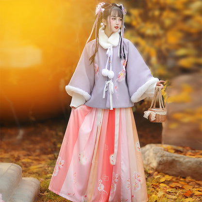 Ming Dynasty Clothing Huayu 花语 Women's Chinese Traditional Thicken Velvet Hanfu Autumn Winter