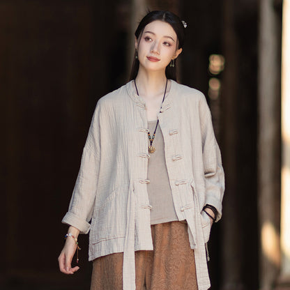 Linen Shirt Yuelong "月胧" Han Element Clothing Women's Modern Hanfu Spring Autumn