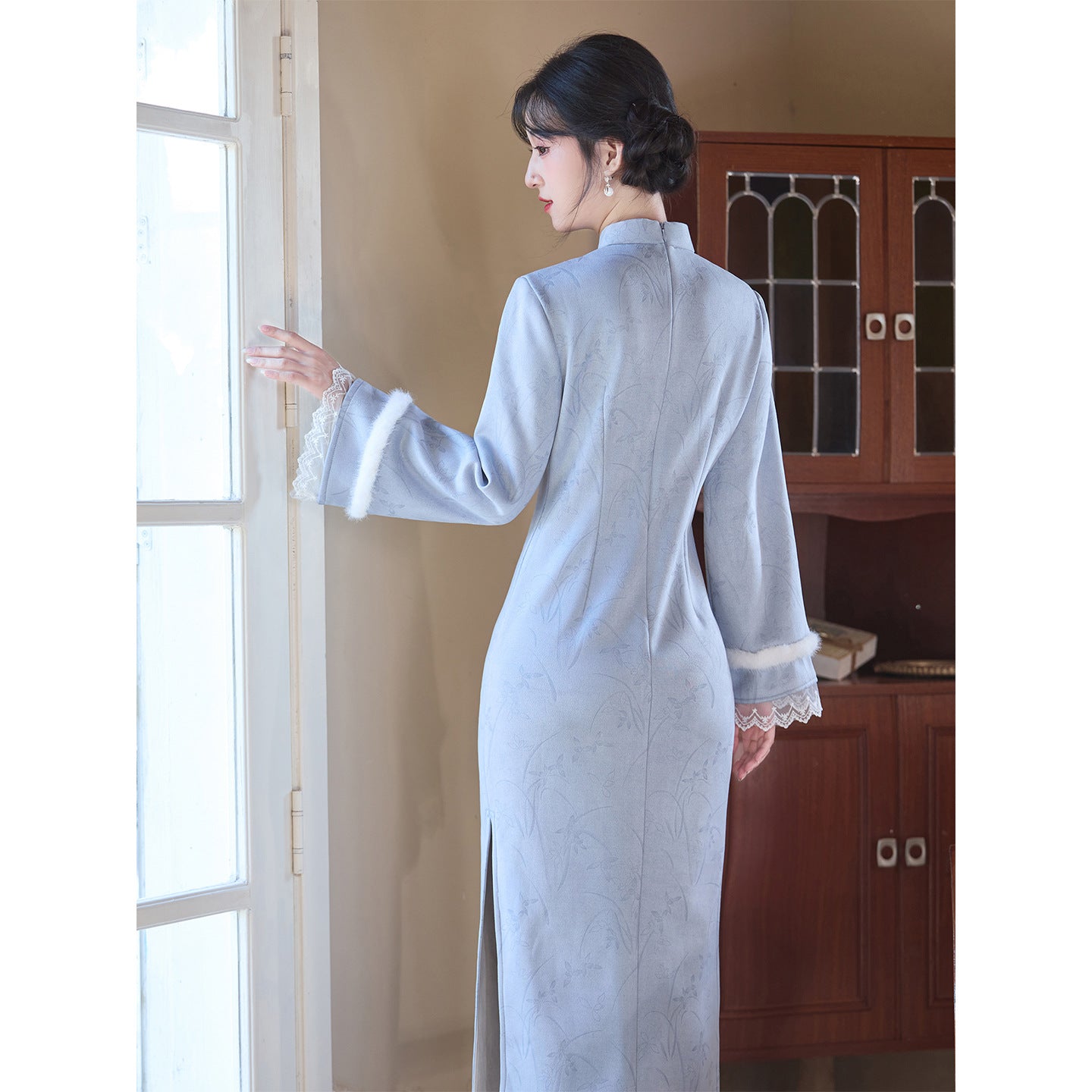 Women's Qipao Lanman 蓝蔓 Asian Dress Chinese Thicken Modern Hanfu Clothing Velvet Cheongsam