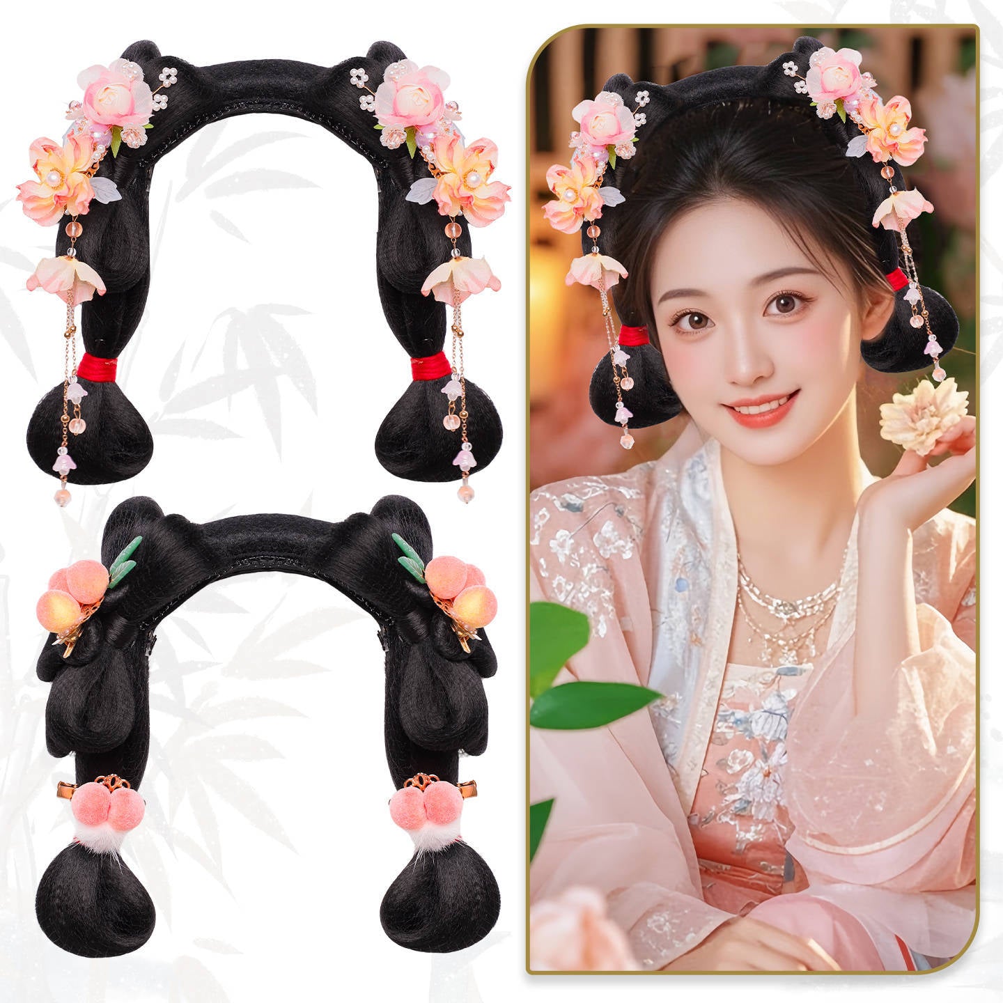 Traditional Chinese Hairstyle Wig Shinv 仕女 Hanfu Historical Royal Hairpieces
