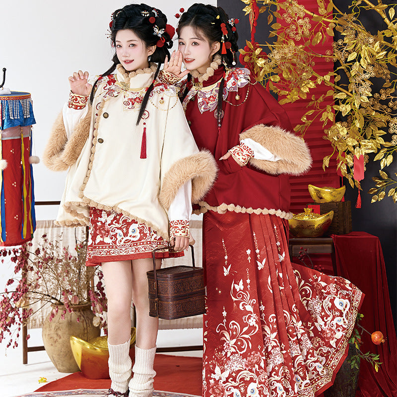 Ming Dynasty Clothing Xiaofushi 小福师 Women's Chinese Traditional Thicken Velvet Lunar New Year Hanfu Autumn Winter