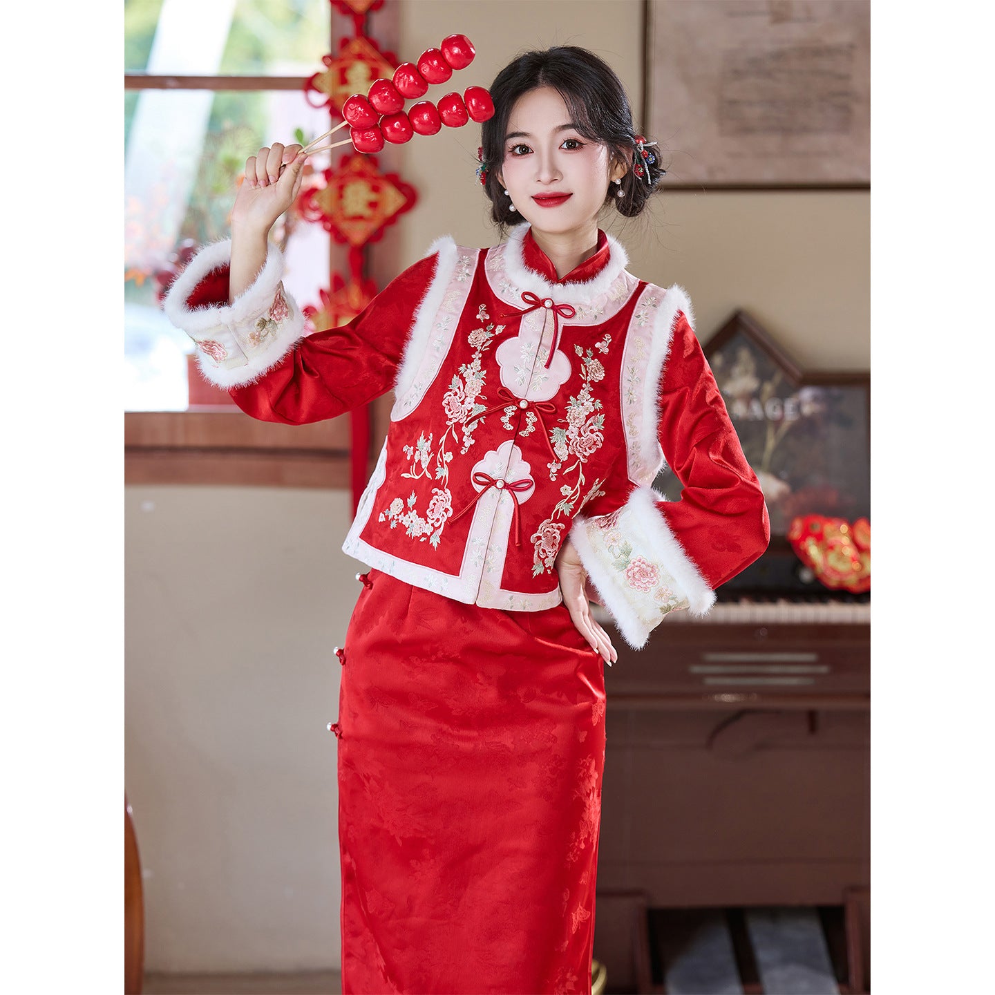 Women's Qipao Xinianle 喜年乐 Asian Dress Chinese Thicken Modern Hanfu Clothing Velvet Cheongsam Winter Autumn