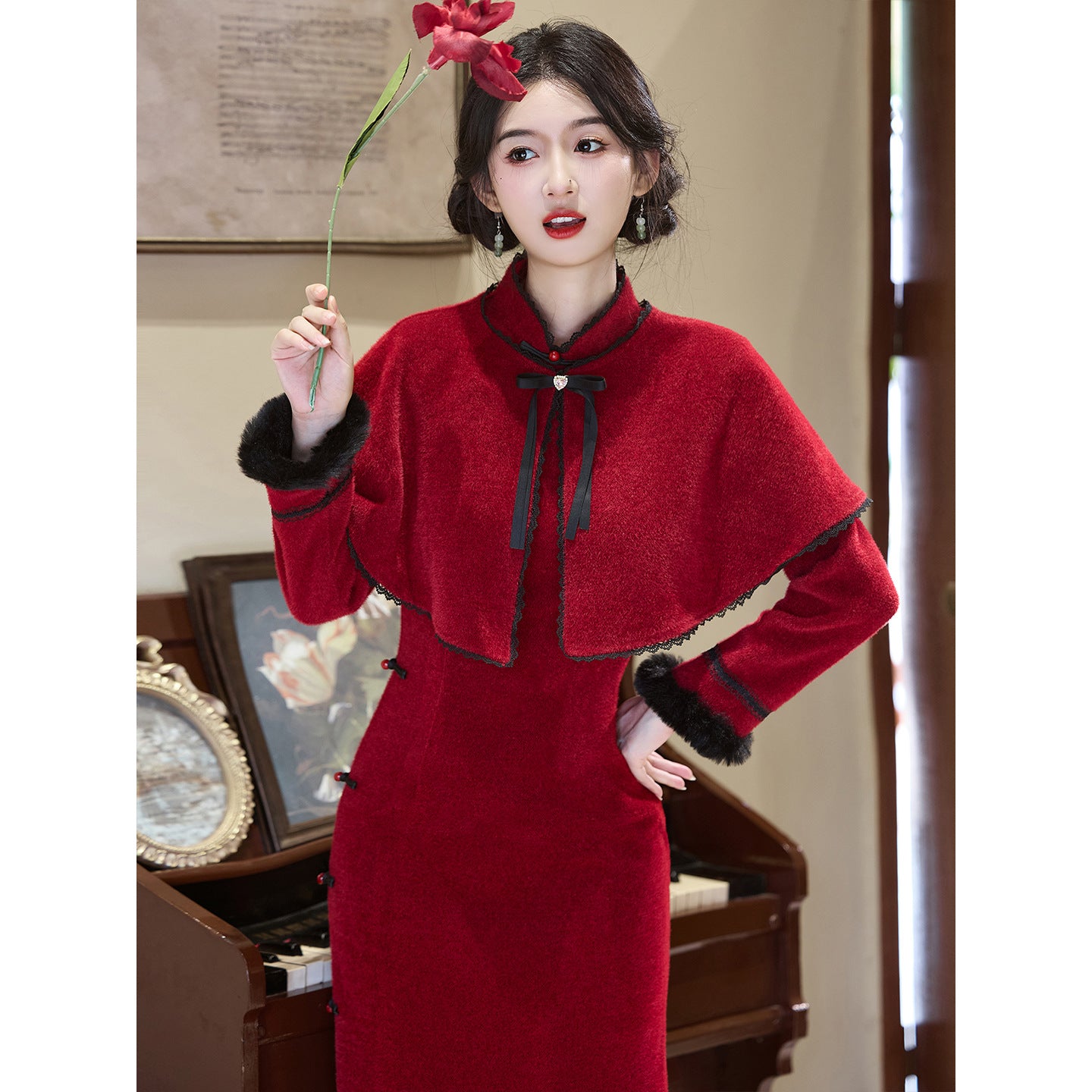 Women's Qipao Qingcheng 倾城 Asian Thicken Dress Chinese Modern Hanfu Clothing Velvet Cheongsam Winter