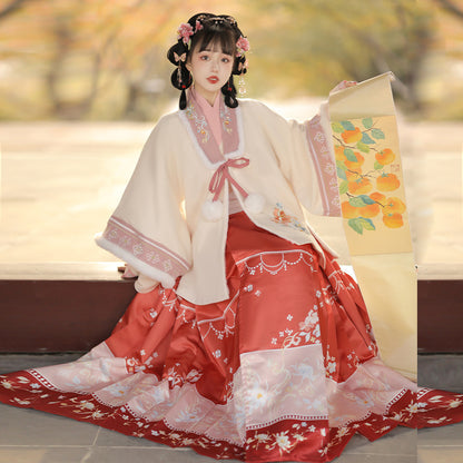 Ming Dynasty Clothing Ruyihaitang 如意海棠 Women's Chinese Traditional Thicken Velvet Hanfu Autumn Winter