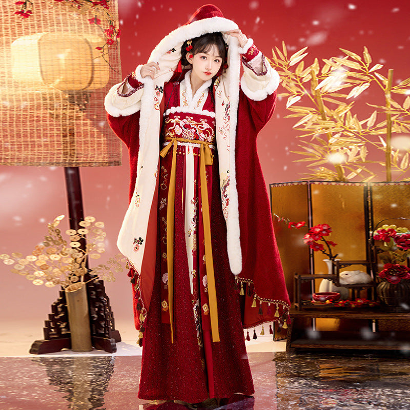 Tang Dynasty Lunar Chinese New Year Clothes  Cai 财 Women's Hanfu Traditional Dress Winter