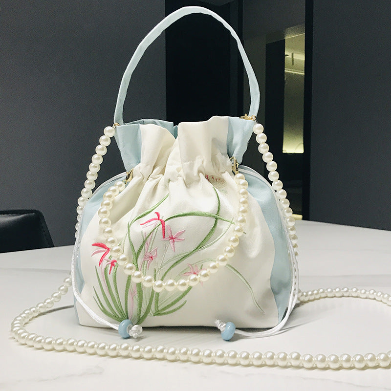 Chinese Style Drawstring Handbag Pearl Embroidery Bags Nang 囊