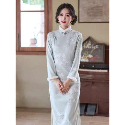 Women's Qipao Xinghua 星华 Asian Thicken Dress Chinese Modern Hanfu Clothing Velvet Cheongsam Winter