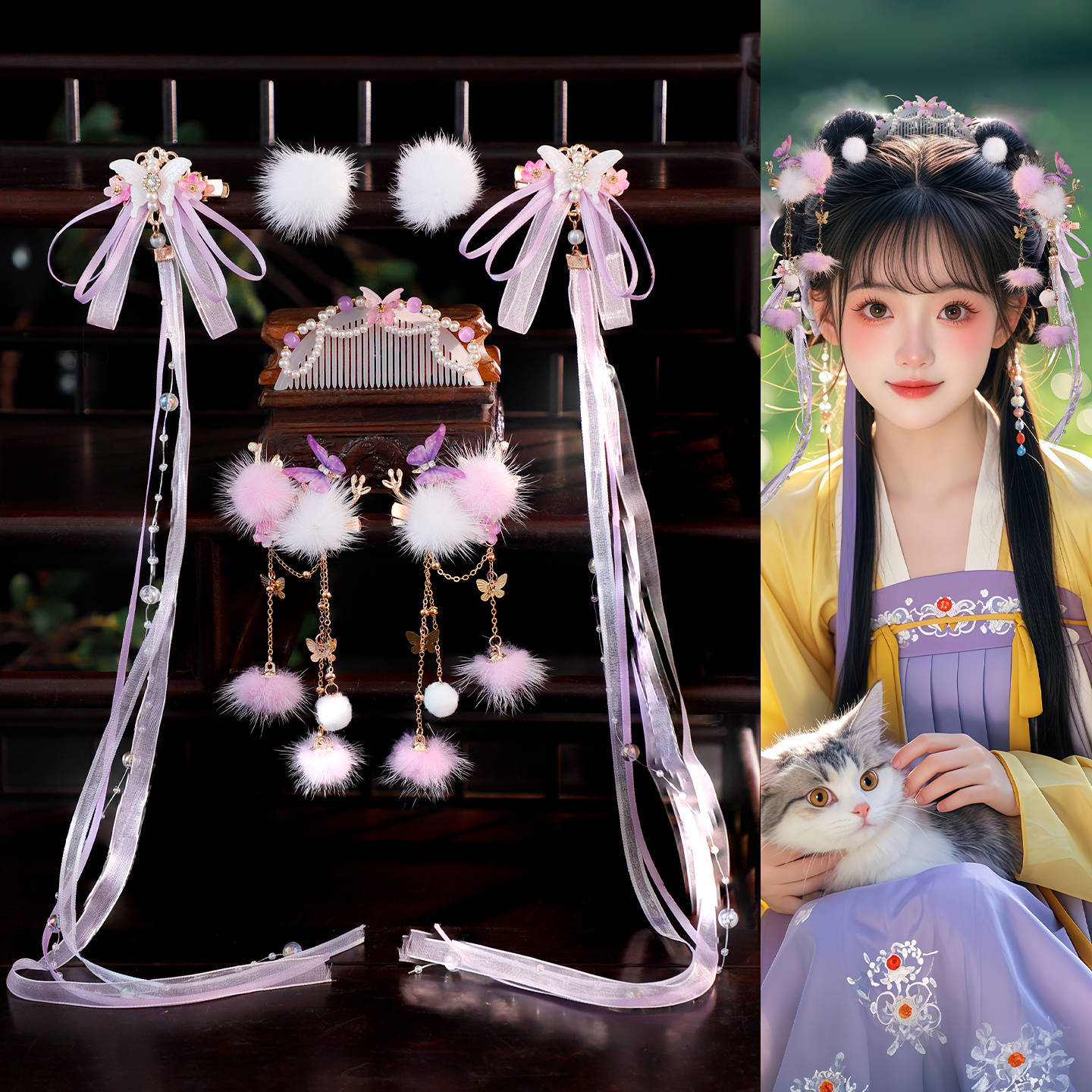 Traditional Chinese Hair jewelry Zidie 紫蝶 Hanfu Historical Headgear