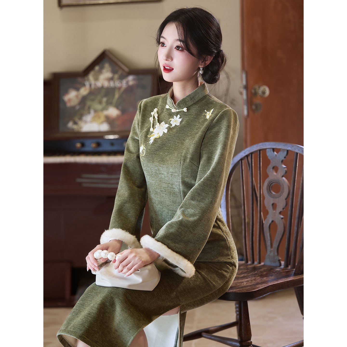 Women's Qipao Songxiang 松香 Asian Dress Chinese Thicken Modern Hanfu Clothing Velvet Cheongsam