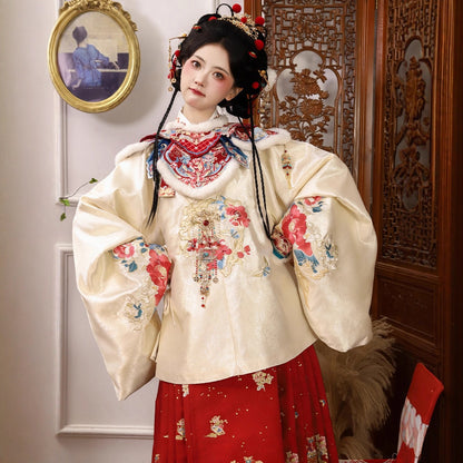 Ming Dynasty Mamian Clothing Ruyi 如意 Women's Chinese Traditional Thicken Velvet Lunar New Year Hanfu Autumn Winter