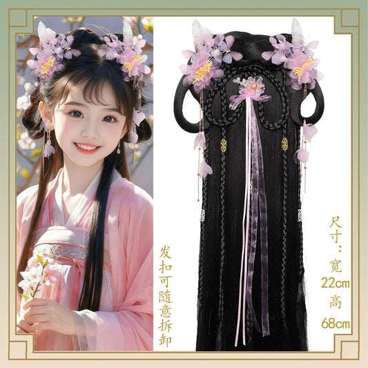 Kid's Traditional Chinese Hairstyle Wig Ningzhi 凝脂 Hanfu Historical Royal Hairpieces