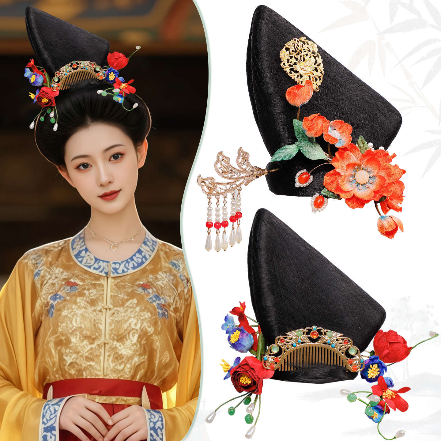 Traditional Chinese Hairstyle Wig Guifei 贵妃 Hanfu Historical Royal Hairpieces