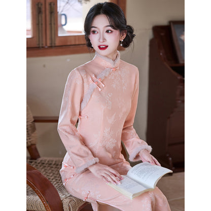 Women's Qipao Diefeiwu 蝶飞舞 Asian Dress Chinese Thicken Modern Hanfu Clothing Velvet Cheongsam