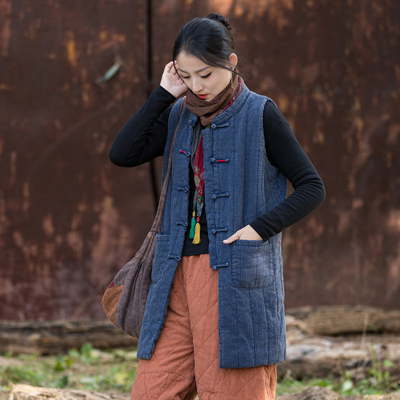 Linen Ticken Vest  Xiaosan "萧散" Han Element Clothing Women's Modern Hanfu Winter Autumn