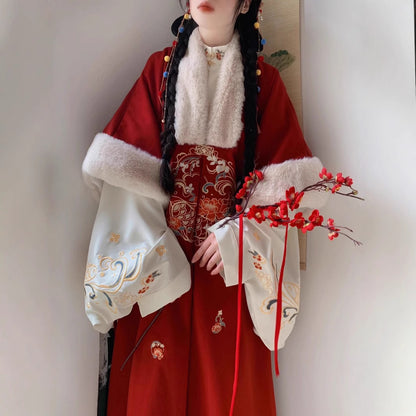 Ming Dynasty Clothing Niannianyouyu 年年有鱼 Women's Chinese Traditional Thicken Velvet Lunar New Year Hanfu Autumn Winter