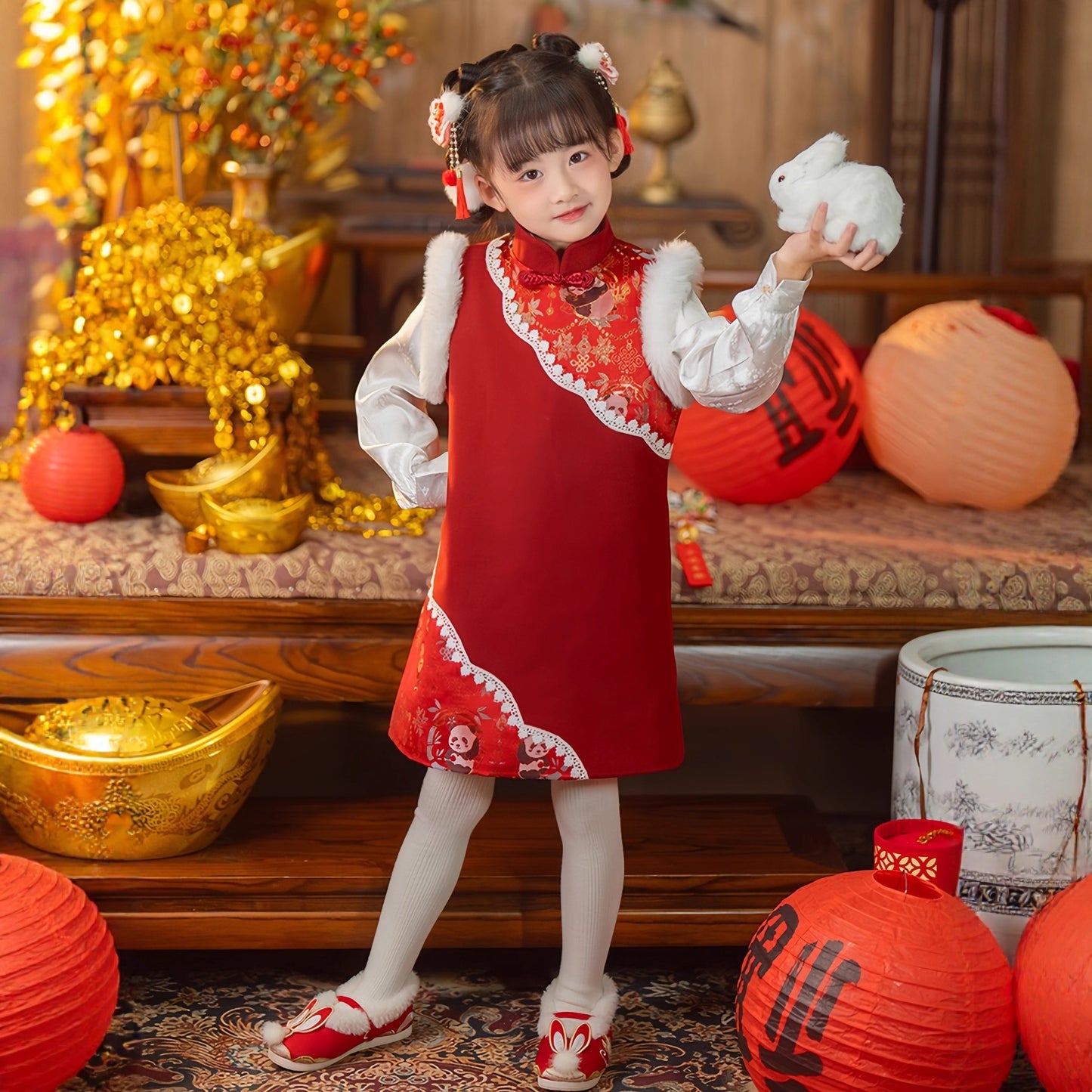 Children's Traditional Panda 熊猫 Clothing Chinese Girl's Lunar New Year Hanfu Dress