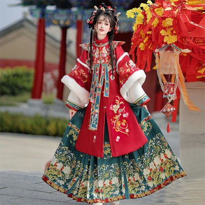 Ming Dynasty Clothing Yunjinyingcai 云锦映彩 Women's Chinese Traditional Thicken Velvet Hanfu Autumn Winter