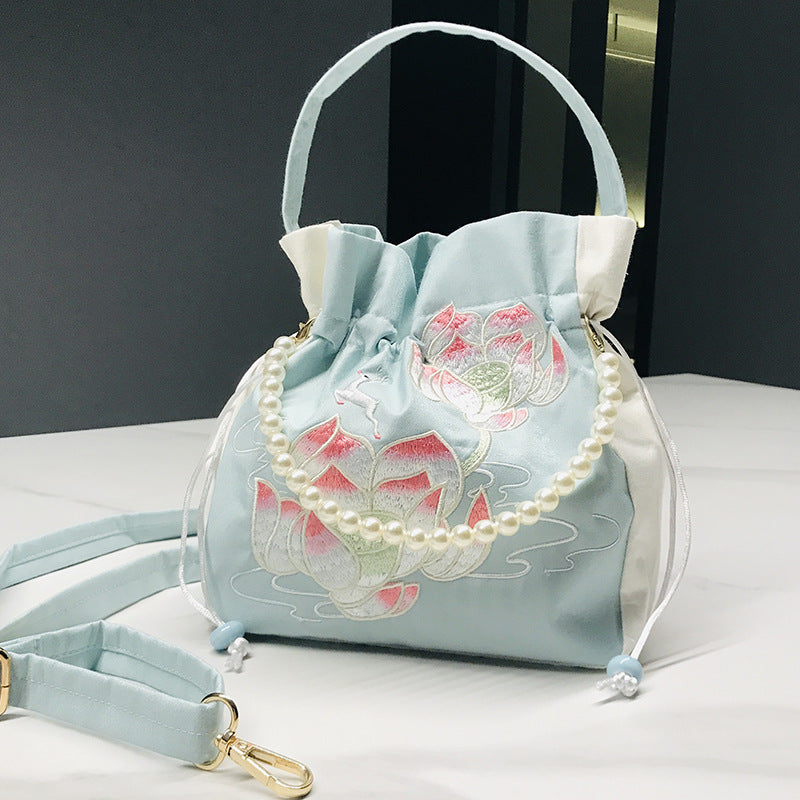 Chinese Style Drawstring Handbag Pearl Embroidery Bags Nang 囊