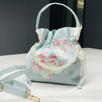 Chinese Style Drawstring Handbag Pearl Embroidery Bags Nang 囊