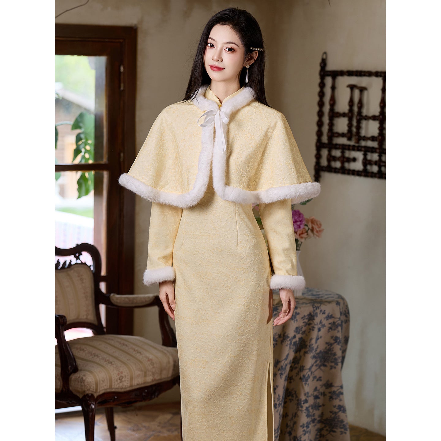 Women's Qipao Huaqi 花期 Asian Thicken Dress Chinese Modern Hanfu Clothing Velvet Cheongsam Winter