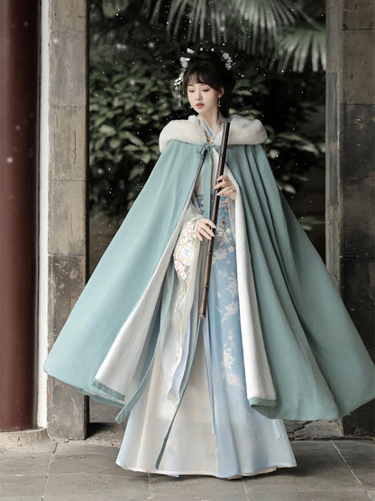 Chinese Clothing Women's Traditional Thicken Velvet Cloak Hanfu Autumn Winter