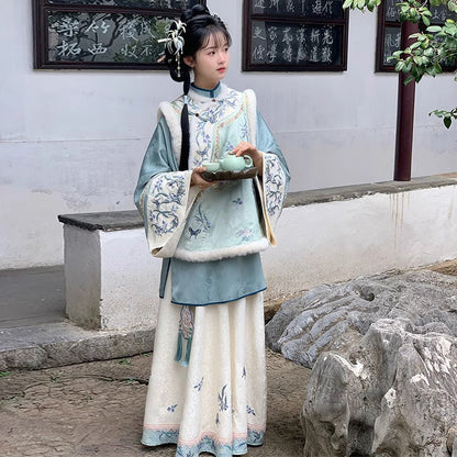 Qing Dynasty Clothing Languinvshu 兰闺女书 Women's Chinese Traditional Velvet Thicken Hanfu Autumn Winter