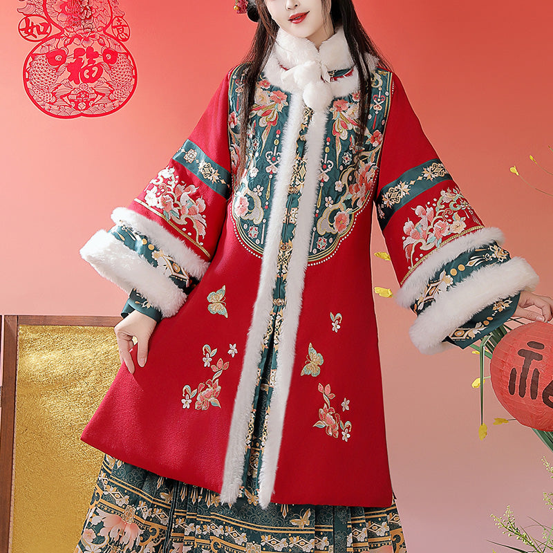 Ming Dynasty Dress Women's Mamian Skirt Songdie 颂蝶 Thicken Chinese Style Lunar New Year Clothes Winter