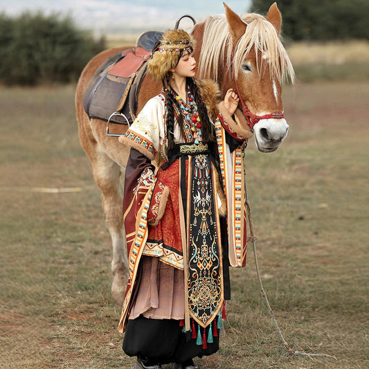 Tibetan Robe Jingfan 经幡 Nationality  Chinese Culture Clothing Velvet Thick Winter