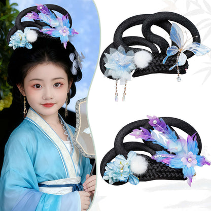 Kid's Traditional Chinese Hairstyle Wig Change 嫦娥 Hanfu Historical Royal Hairpieces