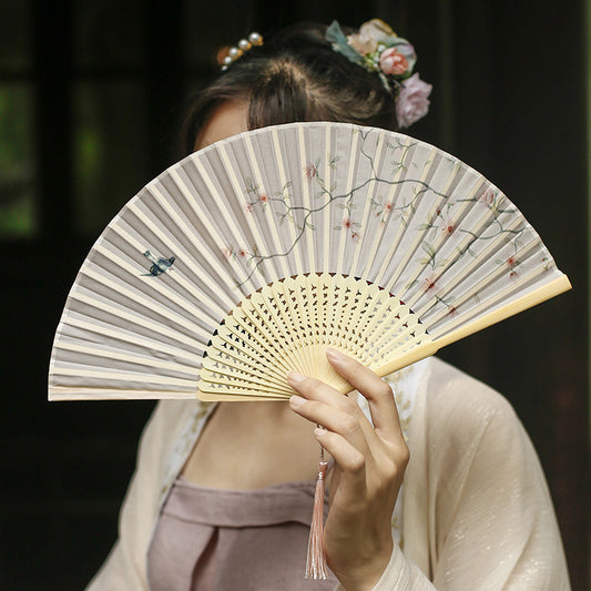 Traditional Chinese Narrow Edged Folding Translucent Fan Women Use