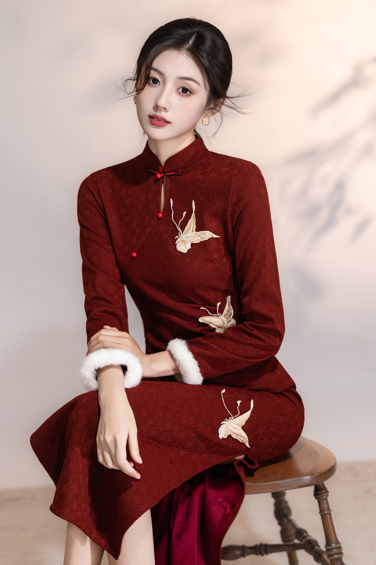 Women's Qipao Suiye 岁月 Asian Thicken Dress Chinese Modern Hanfu Clothing Velvet Cheongsam Winter