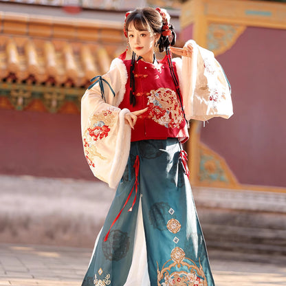 Ming Dynasty Mamian Clothing Chenlong 辰龙 Women's Chinese Traditional Thicken Velvet Lunar New Year Hanfu Autumn Winter