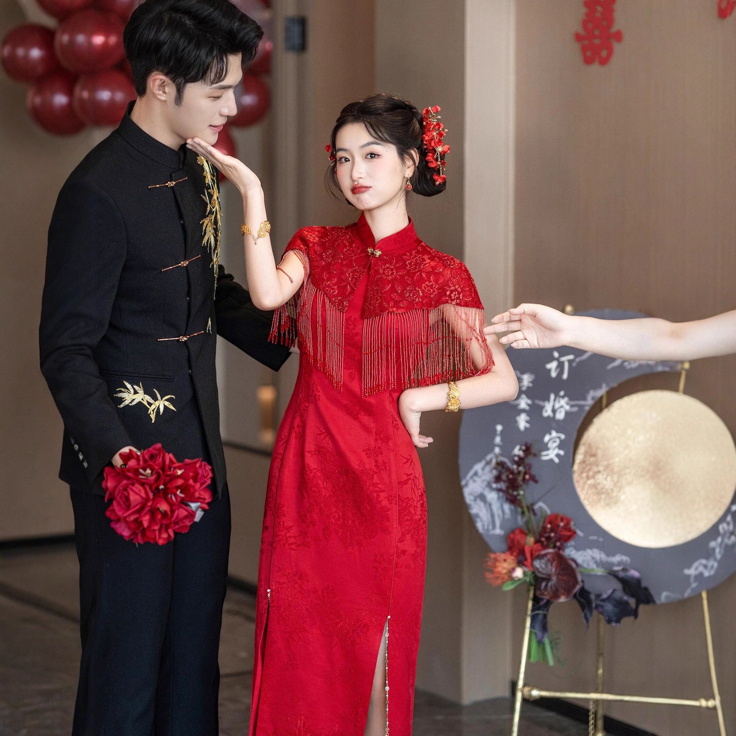 Wedding Qipao Chinese Clothes Hongzhu 红竹 Women's Modern Gown Tea Ceremony Dress Hanfu Cheongsam