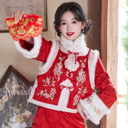 Women's Qipao Xinianle 喜年乐 Asian Dress Chinese Thicken Modern Hanfu Clothing Velvet Cheongsam Winter Autumn