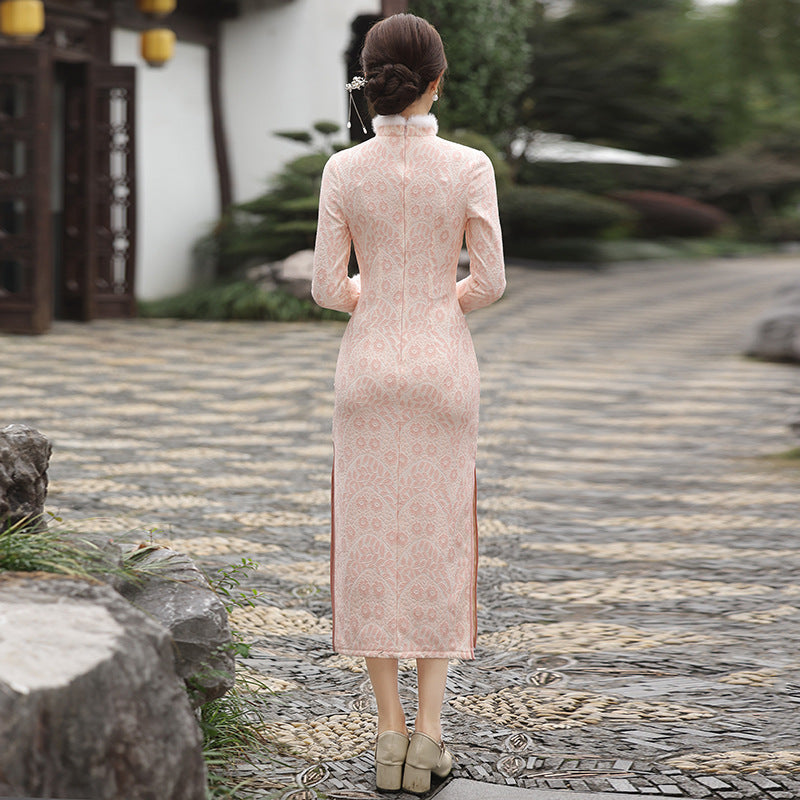 Chinese Modern Women's Qipao Dress  Furongchang 芙蓉裳 Clothing Traditional Cheongsam Winter Thicken Velvet