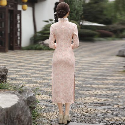 Chinese Modern Women's Qipao Dress  Furongchang 芙蓉裳 Clothing Traditional Cheongsam Winter Thicken Velvet