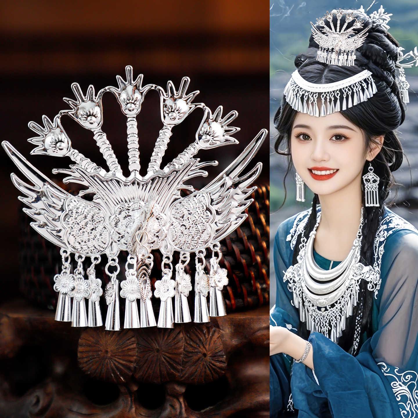 Miao Ornaments Yaoqi 瑶绮 Traditional Chinese Hair jewelry Hanfu Historical Headgear