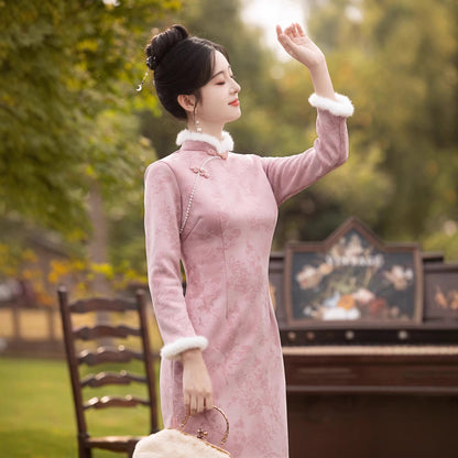 Chinese Modern Women's Qipao Dress Clothing Fanglanxiu 芳兰秀  Cheongsam Winter Thicken Velvet