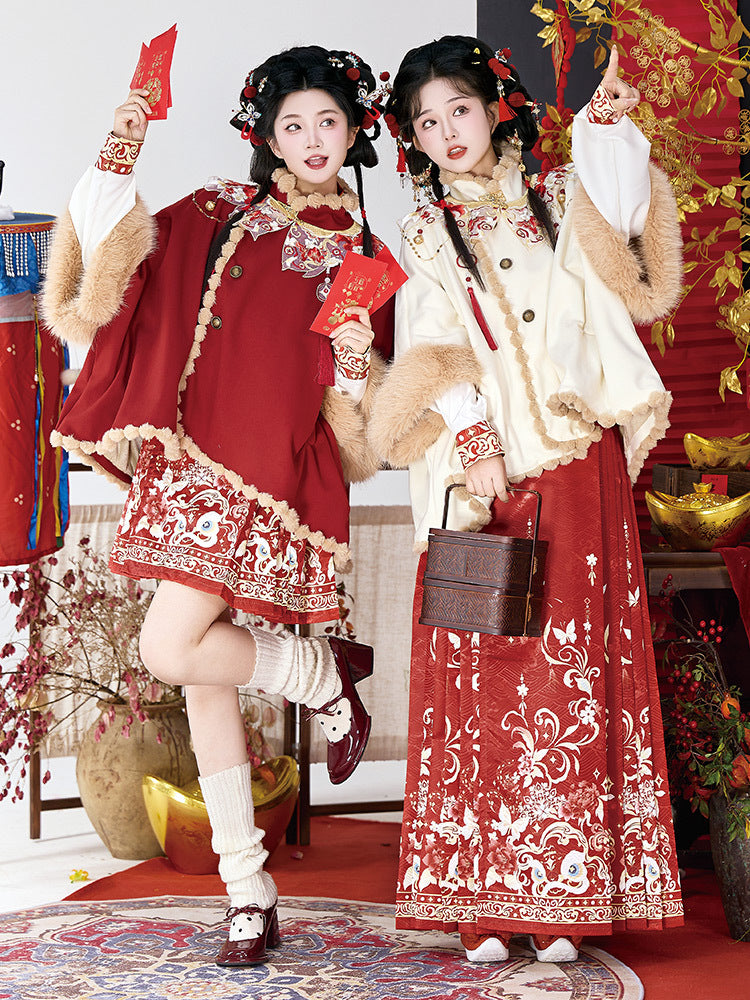 Ming Dynasty Clothing Xiaofushi 小福师 Women's Chinese Traditional Thicken Velvet Lunar New Year Hanfu Autumn Winter