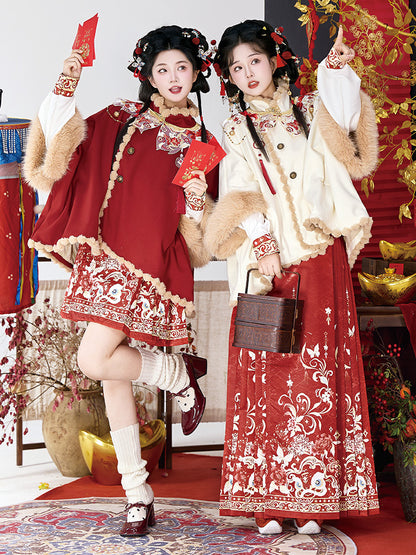 Ming Dynasty Clothing Xiaofushi 小福师 Women's Chinese Traditional Thicken Velvet Lunar New Year Hanfu Autumn Winter